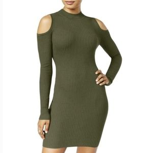 Planet Gold Cold Shoulder Ribbed Sweater Dress